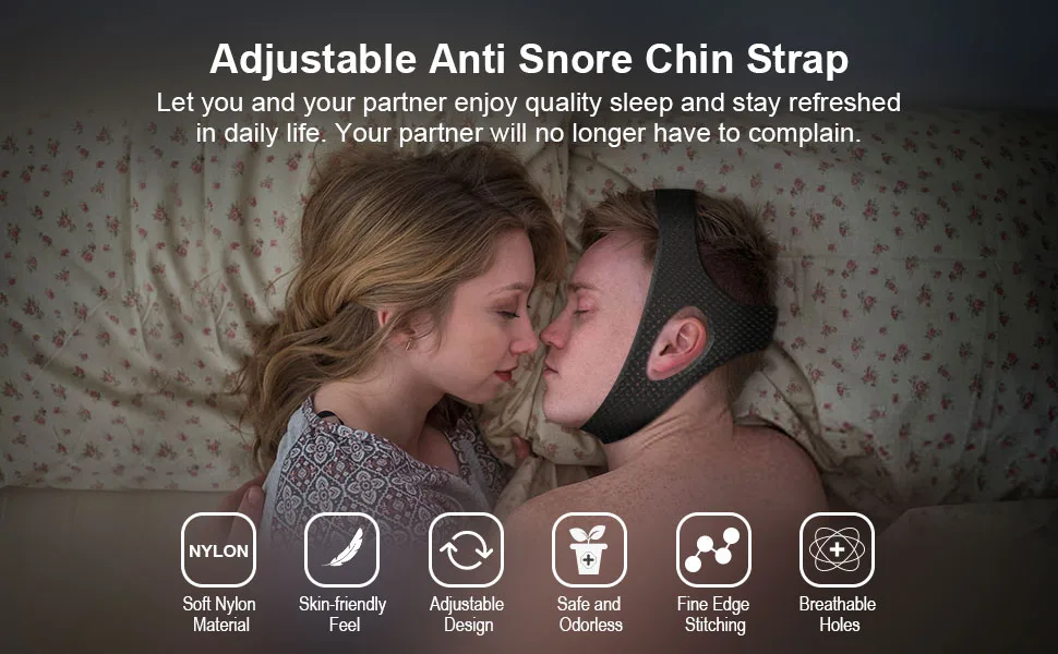 Chin Strap for CPAP Users, Anti Snore Chin Strap, Adjustable and Breathable Chin Strap for Snoring, Chin Straps to Keep Mouth Closed while Sleeping for Men and Women - Black - Anti Snore Chin Strap