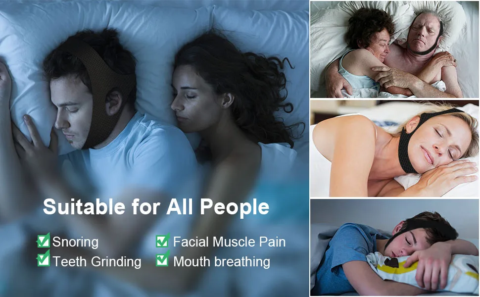 Chin Strap for CPAP Users, Anti Snore Chin Strap, Adjustable and Breathable Chin Strap for Snoring, Chin Straps to Keep Mouth Closed while Sleeping for Men and Women - Black - Anti Snore Chin Strap