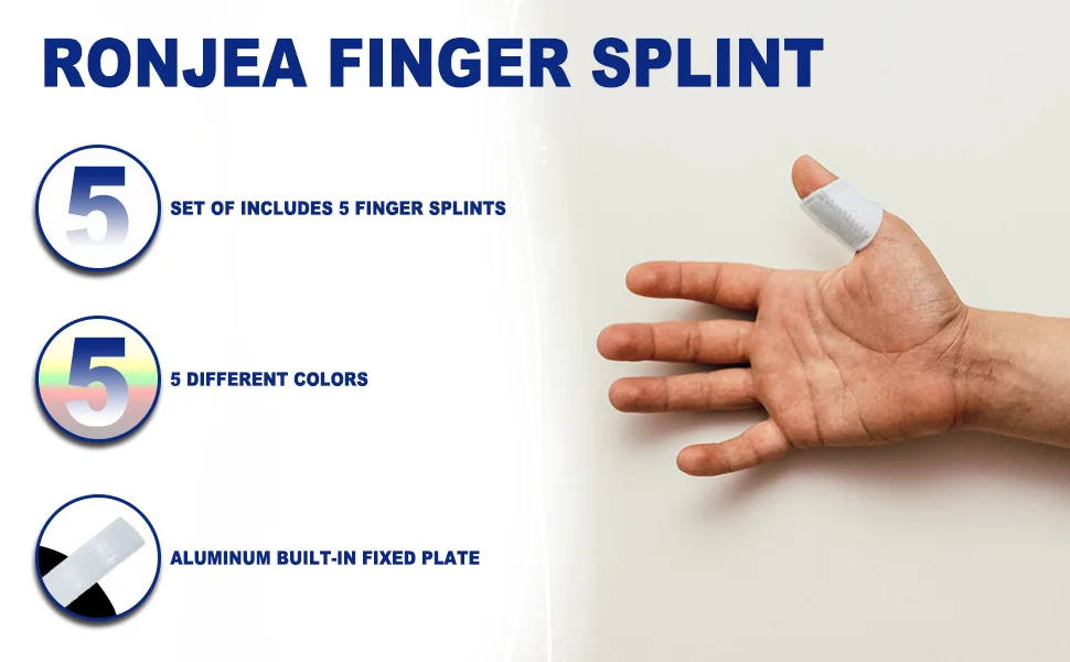RonJea 5 Pcs Trigger Finger Splints: 5 Single Straps Finger Splint Support Brace Kit, Finger Straightener for Broken/Straightening/Aarthritis, Fits for Thumb/Middle/Ring/Index/Pinky Finger - Finger brace