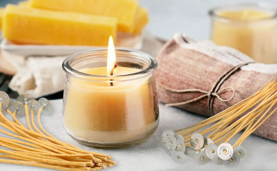 EUPNHY 100 PCS 8 inch Thick Hemp Wicks in 3mm Diameter, Pre-Waxed by 100% Natural Beeswax & Tabbed, Beeswax Wicks for Candle Making. - beeswax and wicks candle wicks for beeswax hemp wick beeswax wicks for beeswax candles