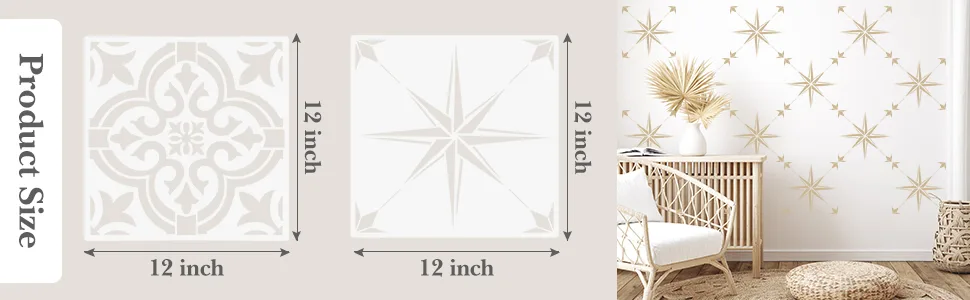 4 Pieces Reusable Tile Stencil 12 x 12 Inches Wall Templates Tile Pattern Stencil Drawing Templates for DIY Scrapbooks Wall Floor Home Decors (Mandala Style) - 145646469