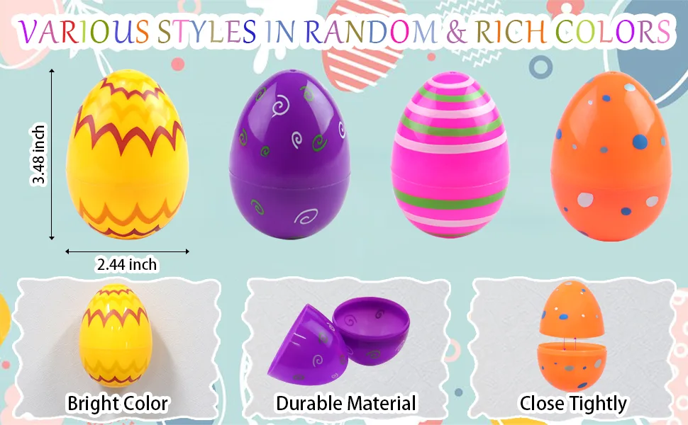 Fudragtn 36Pcs Printed Plastic Easter Eggs Fillable, 3.48 Inch Large Easter Eggs Bulk, Colorful Plastic Eggs for Easter Theme Party, Easter Favors, Easter Egg Hunt, Basket Stuffer Fillers - product information 2