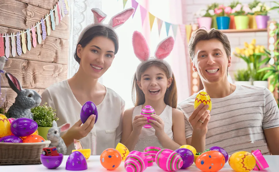 Fudragtn 36Pcs Printed Plastic Easter Eggs Fillable, 3.48 Inch Large Easter Eggs Bulk, Colorful Plastic Eggs for Easter Theme Party, Easter Favors, Easter Egg Hunt, Basket Stuffer Fillers - product information 4