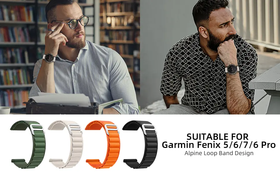BlackPro Alpine Loop Nylon Strap Compatible Garmin Fenix 6/ Fenix 7/ Fenix 5 Watch Band,22mm Sport Nylon Replacement Watch bands for Garmin Fenix 6 Pro/Sapphire. - Garmin Alpine