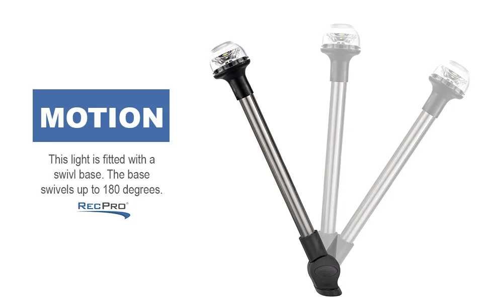 RecPro Folding Boat Stern LED Light | All Around LED Light | Pontoon Bimini LED Light - Motion
