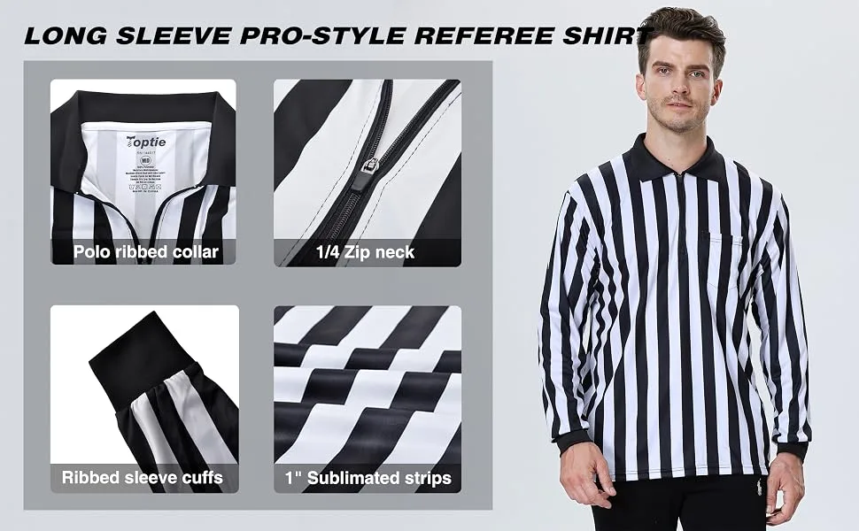 TOPTIE Men's Official Long Sleeve Black & White Striped Referee Shirt, Pro-Style Ref Umpire Jersey X-Large - product information 2