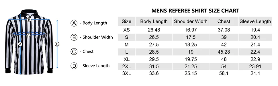 TOPTIE Men's Official Long Sleeve Black & White Striped Referee Shirt, Pro-Style Ref Umpire Jersey X-Large - product information 3