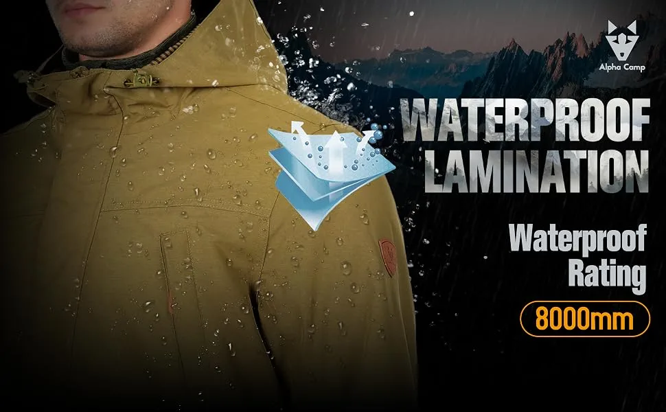 ALPHA CAMP Mens Breathable Waterproof Jacket with Hood Windbreaker All Weather Long Softshell Rain Jacket - product information 16