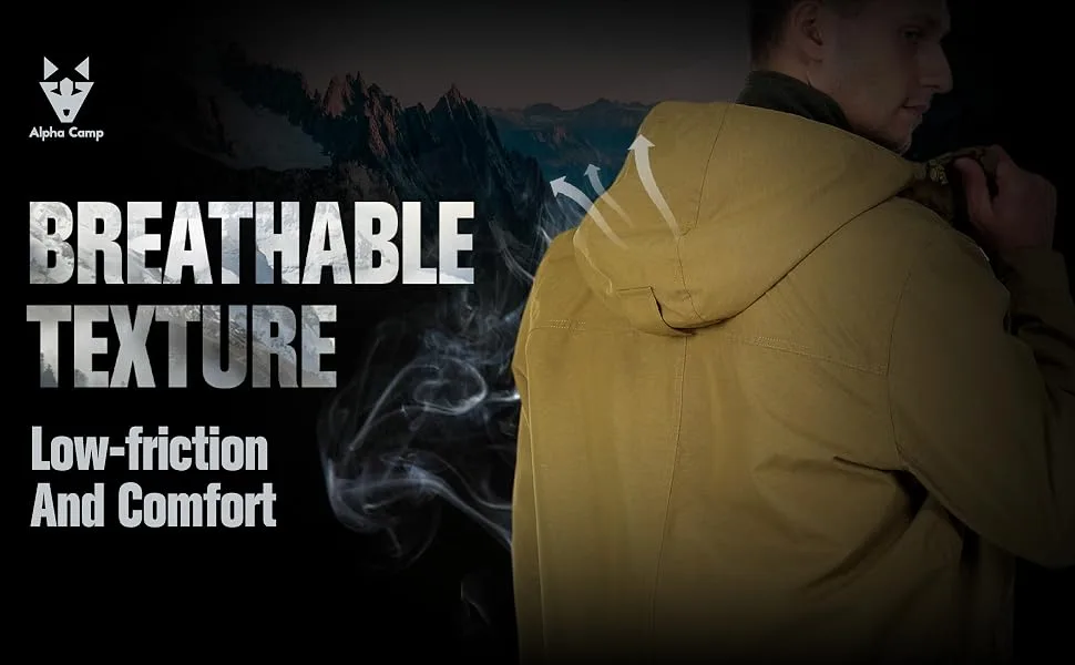 ALPHA CAMP Mens Breathable Waterproof Jacket with Hood Windbreaker All Weather Long Softshell Rain Jacket - product information 17