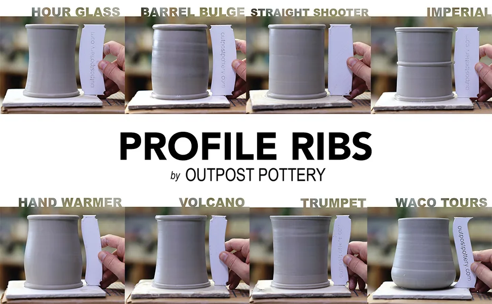 OUTPOST POTTERY Profile Ribs: Mug Bundle - 4 Profile Ribs - 9 Profiles - Each 12cm Tall (Great & Handy Tool for consistent Shape in Making Mugs) Mug Bundle 12cm - outpost pottery profile ribs 3d printed wheel potters accessories wooden mugs pots tool clay ceramic