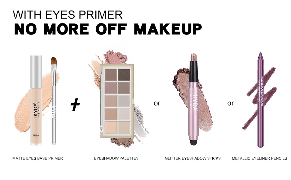 KYDA 2 Pcs Eyeshadow Primer Kit, Matte Liquid Shadow Base with Brush, Long Lasting Waterproof, Liquid Makeup Base for Professional All Eye Makeup-#01 BRIGHT A-BRIGHT - primer