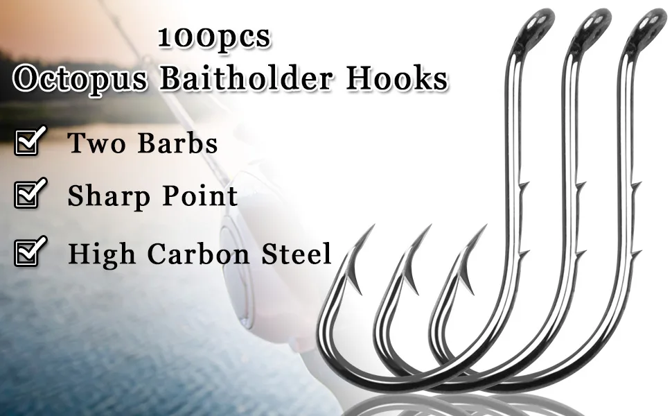 100pcs Octopus Baitholder Fishing Hooks, Sharp Barbed Beak Fish Hooks Black High Carbon Steel Circle Jig Hook Size: 8# - 6/0# 8#-100PCS - Octopus Baitholder Fishing Hooks