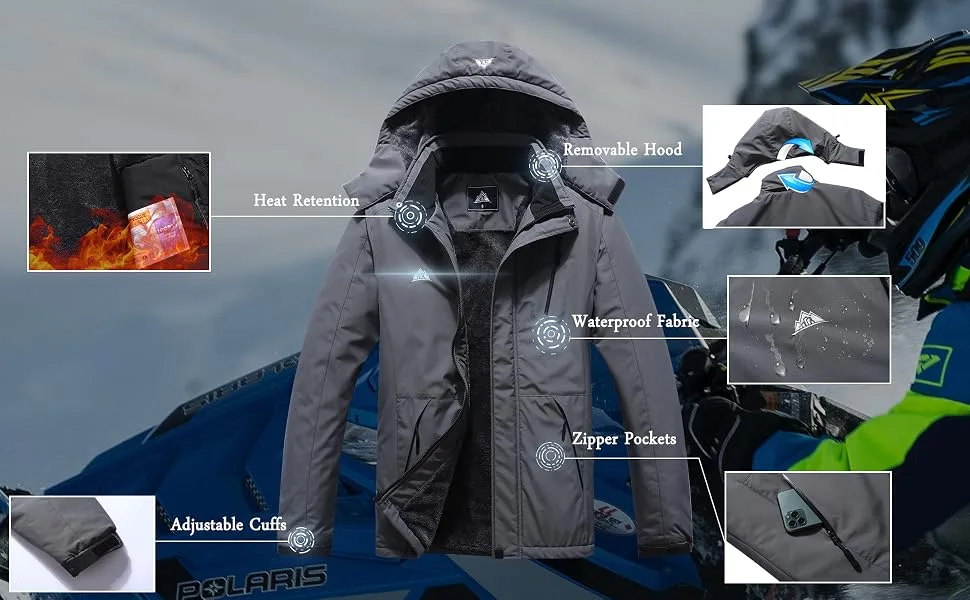 Men's Mountain Waterproof Ski Jacket Windproof Rain Windbreaker Winter Warm Hooded Snow Coat Dark Gray-02 X-Large - product information 11