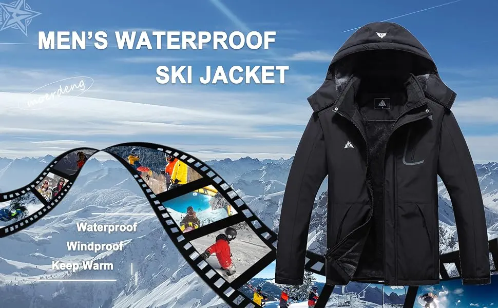 Men's Mountain Waterproof Ski Jacket Windproof Rain Windbreaker Winter Warm Hooded Snow Coat Dark Gray-02 X-Large - product information 6