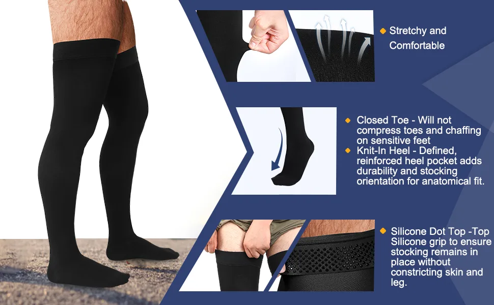 Thigh High Compression Socks 20-30 Mmhg Compression Stockings Thigh High Socks for Men Swelling Black L - product information 2