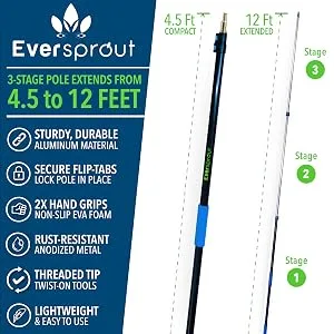 EVERSPROUT Telescoping Boat Hook | Floats, Scratch-Resistant, Sturdy Design | Durable & Lightweight, 3-Stage Anodized Aluminum Pole | Threaded End for Boating Accessories 12 Foot Pole - EVERSPROUT 12