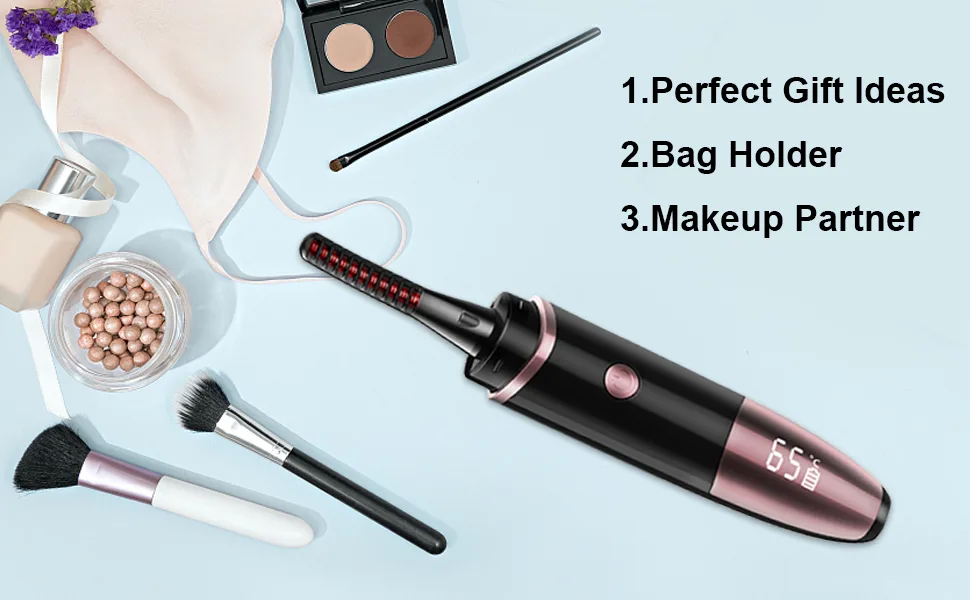 Heated Eyelash Curlers Heated Lash Curler with Comb Electric Eyelash Curler Heated LED Display 4 Temperature Settings for Women USB Rechargeable Quick Natural Curling 24 Hours Long Lasting Gifts Black - Easy to carry