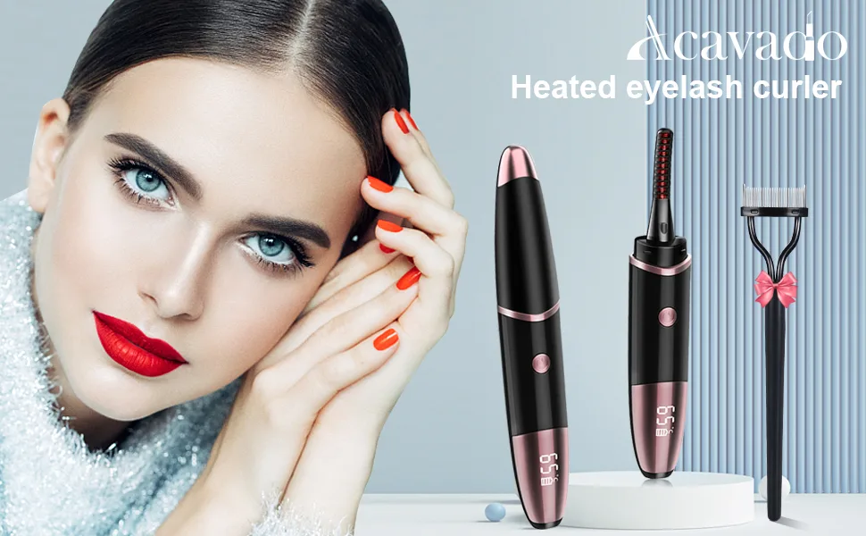 Heated Eyelash Curlers Heated Lash Curler with Comb Electric Eyelash Curler Heated LED Display 4 Temperature Settings for Women USB Rechargeable Quick Natural Curling 24 Hours Long Lasting Gifts Black - Heated eyelash curler