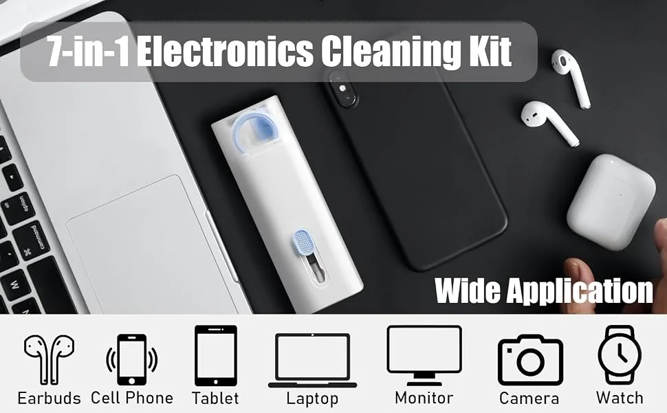 7-in-1 Electronics Cleaner Kit for Laptop Keyboard Airpods Pro MacBook Earbuds, Multi-Function Cleaning Kit for Keyboard Laptop Phone MacBook Computer PC Ear Bud Tablet Earphones iPod iPhone - Black - airpods cleaner kit
