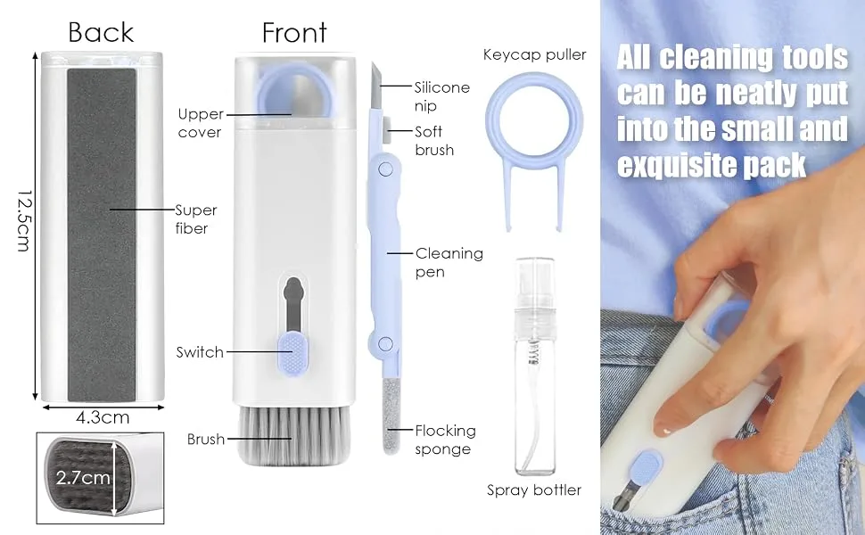 7-in-1 Electronics Cleaner Kit for Laptop Keyboard Airpods Pro MacBook Earbuds, Multi-Function Cleaning Kit for Keyboard Laptop Phone MacBook Computer PC Ear Bud Tablet Earphones iPod iPhone - Black - electronics cleaning tool