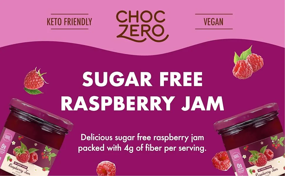 Sugar Free Raspberry Jam Preserves by ChocZero - Keto Jelly - Fruit Spread with No Added Sugar (1 Jar, 12oz) - Sugar Free Raspberry Jam