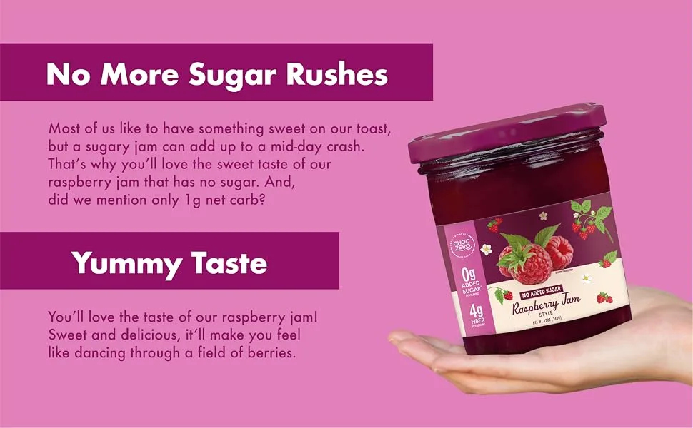 Sugar Free Raspberry Jam Preserves by ChocZero - Keto Jelly - Fruit Spread with No Added Sugar (1 Jar, 12oz) - Sugar Free Raspberry Jam
