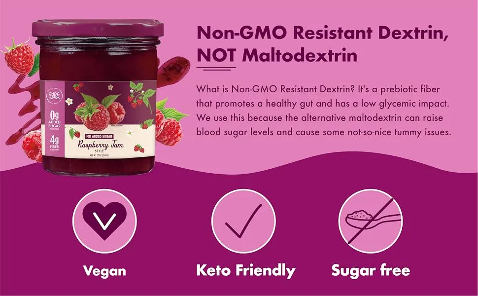 Sugar Free Raspberry Jam Preserves by ChocZero - Keto Jelly - Fruit Spread with No Added Sugar (1 Jar, 12oz) - Sugar Free Raspberry Jam