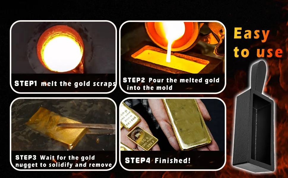 100oz Cast Steel Ingot Mold for Melting Casting Refining Gold Silver Copper Aluminum Brass Precious Metals etc 1 100oz - product information 13