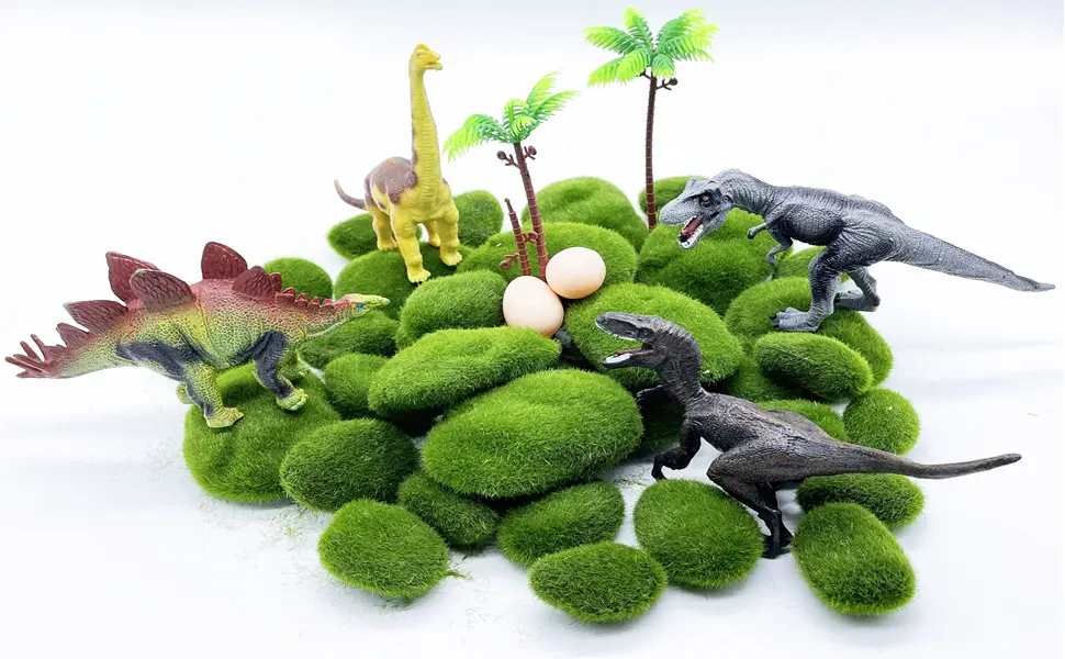 DUENEW 40PCS Artificial Moss Rocks Decorative Moss Balls Green Moss Covered Stones for Plants Decor Home Craft 4 Size - artificial moss