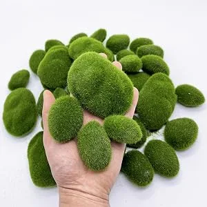 DUENEW 40PCS Artificial Moss Rocks Decorative Moss Balls Green Moss Covered Stones for Plants Decor Home Craft 4 Size - moss
