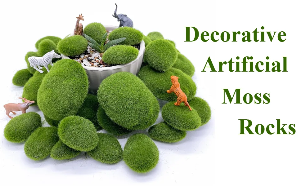 DUENEW 40PCS Artificial Moss Rocks Decorative Moss Balls Green Moss Covered Stones for Plants Decor Home Craft 4 Size - moss rocks