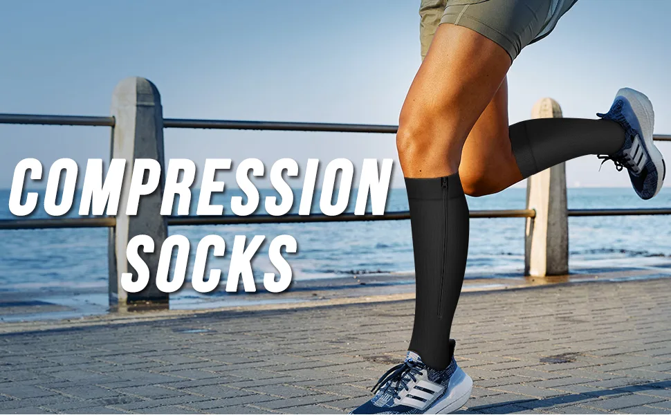 BLUEENJOY Zipper Compression Socks - 2 Pairs 15-20mmHg Open Toe Toeless Compression Socks for Women and Men 02 Black+Nude Large-X-Large - compression socks