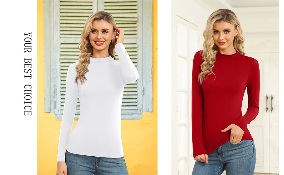 Women's Basic Long Sleeve Thermal Top Lightweight Mock Neck Shirts Slim Fit Layer Soft Top Small Black - product information 2
