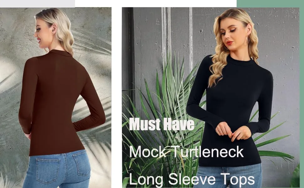 Women's Basic Long Sleeve Thermal Top Lightweight Mock Neck Shirts Slim Fit Layer Soft Top Small Black - product information 3
