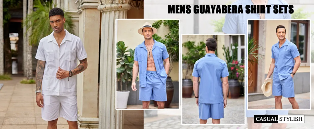 COOFANDY Men's 2 Pieces Guayabera Shirts Set Casual Linen Short Sleeve Button Down Shirts and Shorts Outfits White X-Large - product information 18