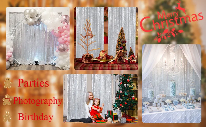 Silver Sequin Backdrop 2 Panels 2FTx8FT Christmas Party Backdrop Curtains Glitter Photo Background for Wedding Baby Shower Stage Decorations 2 pcs-2ftx8ft Silver - christmas backdrop
