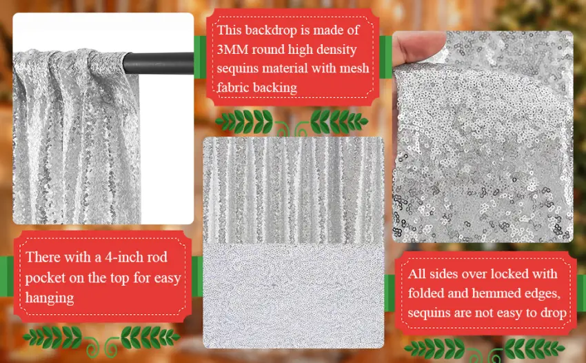 Silver Sequin Backdrop 2 Panels 2FTx8FT Christmas Party Backdrop Curtains Glitter Photo Background for Wedding Baby Shower Stage Decorations 2 pcs-2ftx8ft Silver - sequin backdrop