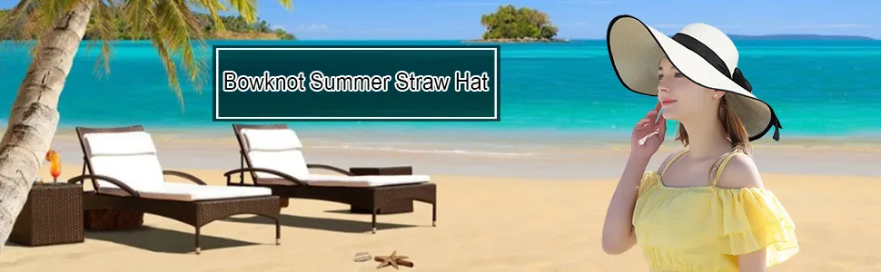 Lanzom Womens 5.5 Inches Big Bowknot Straw Hat Large Floppy Foldable Roll up Beach Cap Sun Hat UPF 50+ Khaki One Size - bowknot hat