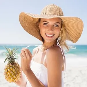 Lanzom Womens 5.5 Inches Big Bowknot Straw Hat Large Floppy Foldable Roll up Beach Cap Sun Hat UPF 50+ Khaki One Size - product information 10