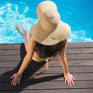 Lanzom Womens 5.5 Inches Big Bowknot Straw Hat Large Floppy Foldable Roll up Beach Cap Sun Hat UPF 50+ Khaki One Size - swim