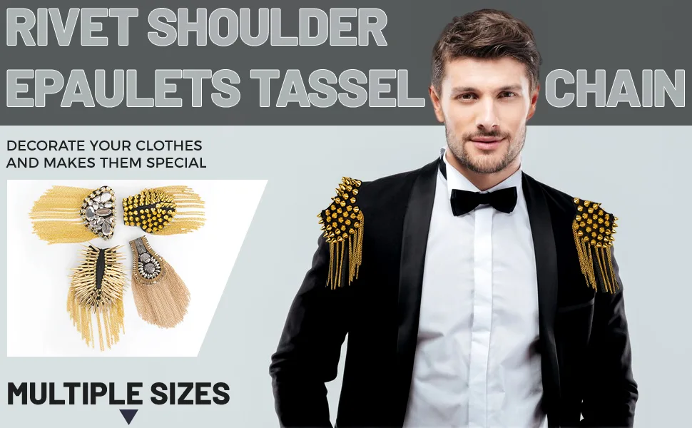 AUEAR, 1 Pair Shoulder Epaulets Tassel Fringe Shoulder Pads Blazer Decoration for Jackets (Silver) Style B Silver - product information 3