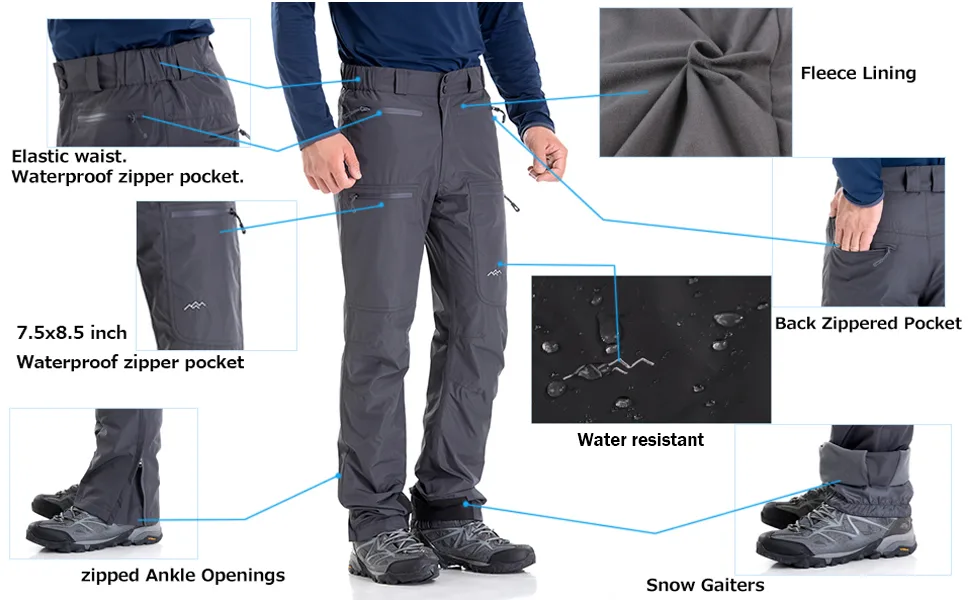 TRAILSIDE SUPPLY CO. Mens-Ski-Snow-Snowboard-Pants, Wind/Waterproof, Insulated Black (018) Large - product information 3