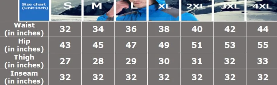 TRAILSIDE SUPPLY CO. Mens-Ski-Snow-Snowboard-Pants, Wind/Waterproof, Insulated Black (018) Large - size chart