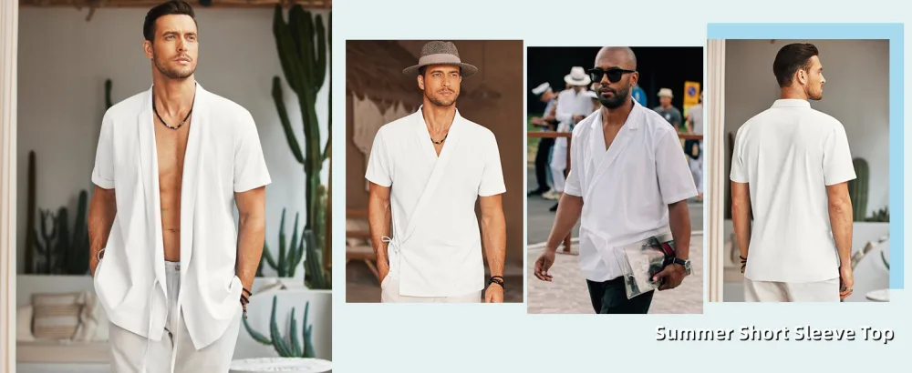 COOFANDY Men's Beach Kimono Shirt Cardigan Jacket Light Linen Short Sleeve Open Front Casual Shirts X-Large White - men shirt