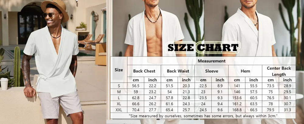 COOFANDY Men's Beach Kimono Shirt Cardigan Jacket Light Linen Short Sleeve Open Front Casual Shirts X-Large White - men shirts