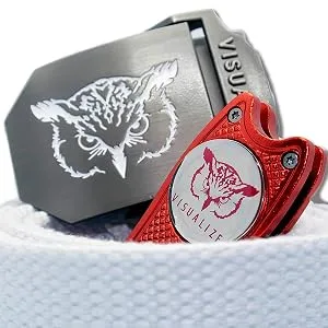 VISUALIZE Premium Golf Divot Repair Tool Kits with Ball Marker- Favorite Golf Gift Sets - Anodized Aluminum Switchblade-Style - Premium Feel & Durability Gun Metal Gray - White VISUALIZE Mantle Golf Belt, Red VISUALIZE Talon,