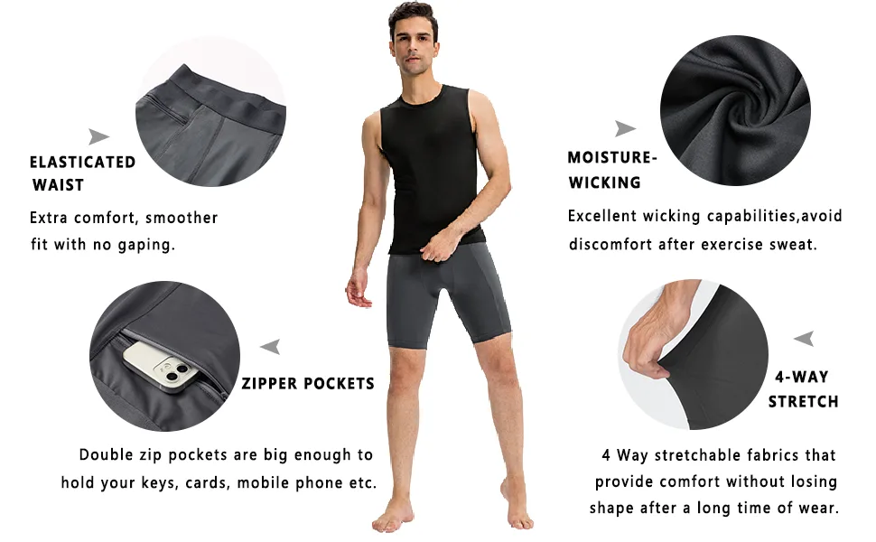 WRAGCFM Men's Compression Shorts with Pockets Running Workout Athletic Active Underwear Shorts White-zipper Small - Cool Dry Athletic Shorts