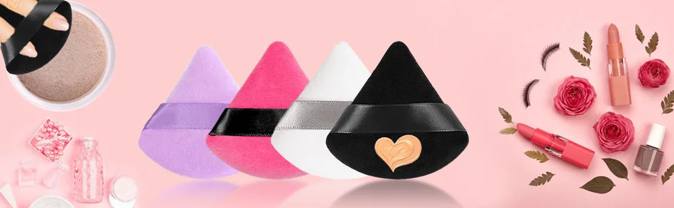 4 Pieces Powder Puff Face Makeup Puffs, Soft Velour Triangle Powder Puffs for Loose Mineral Powder Wet Dry Cosmetic Foundation Setting Powder Puff Sponge Makeup Tool - Black & White Black,White - triangle puff makeup,triangle makeup puff,powder puff triangle,setting powder puff