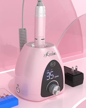 35000RPM Nail Drill Professional, Kredioo Rechargeable Portable Electric File with Twist Lock LED Screen Easy Efile Kit for Acrylic Nails Gel Polish Manicure Pedicure Salon Quality Rose Pink - nail drill machine