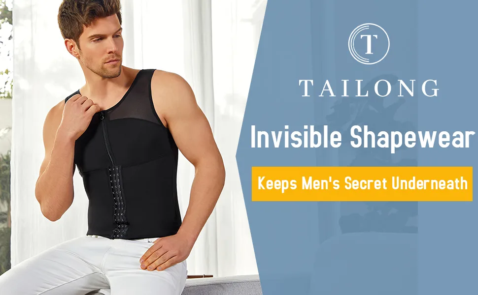 TAILONG Body Shaper Compression Shirts for Men Tummy Control Shapewear Tank Top Large Black - product information 17